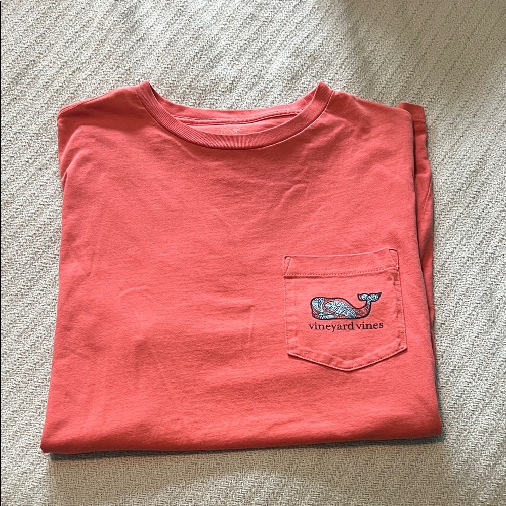 Vineyard Vines Coral Short Sleeve Pocket Tee with Whale Patch
